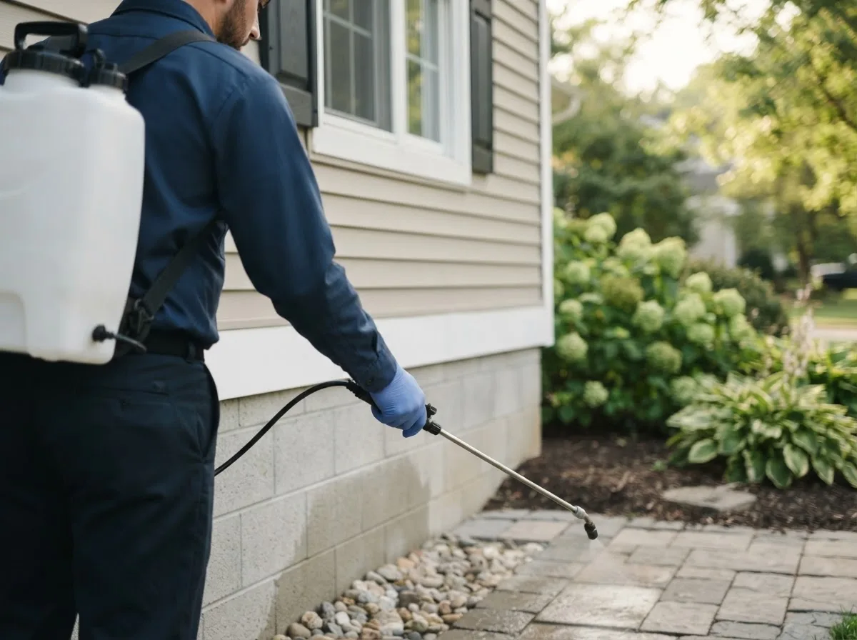 Pest control technician inspecting a home in Mosquero, NM